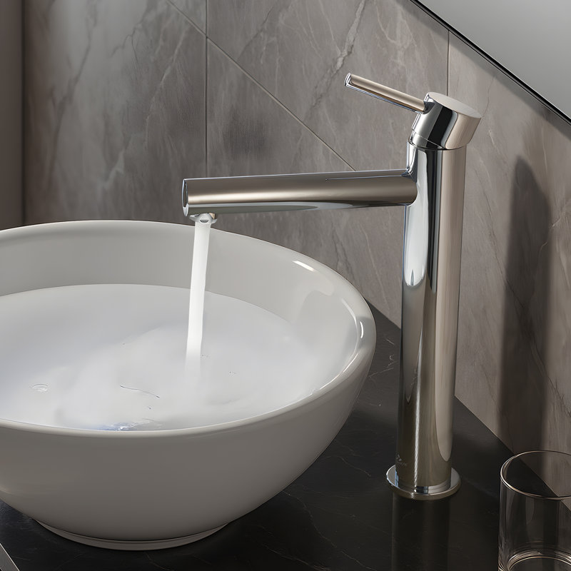 Robinet de lavabo vasque haut à un trou avec finition chromée Blossom - Robinet de meuble-lavabo moderne en laiton massif avec poignée simple et tuyau d'alimentation en eau