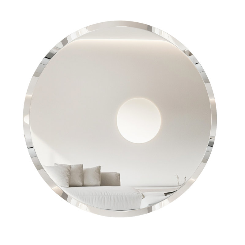 Frameless Round Circle Beveled Wall Glass Mirror Bathroom Vanity Mirror, 24"H x 24"W