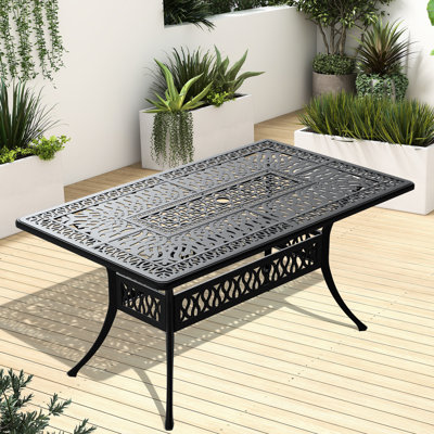 Black Aluminum Patio Table - 57.65'' Length, Umbrella Hole, 160Lbs Capacity, Corrosion In Cast Black, 6 Rustproof