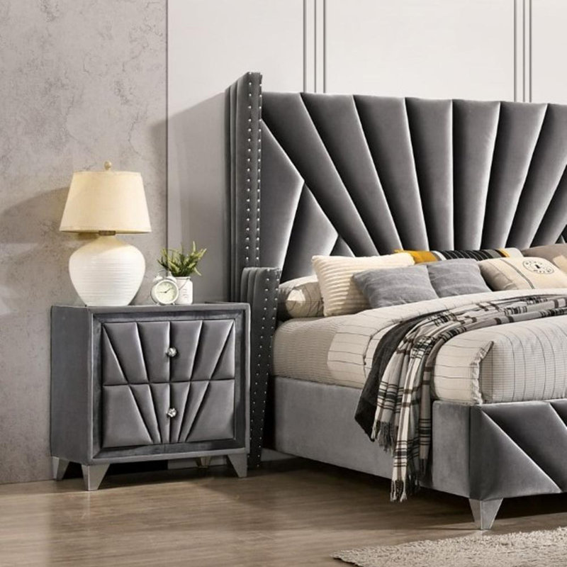 Upholstered Frame 1pc Nightstand, Gray