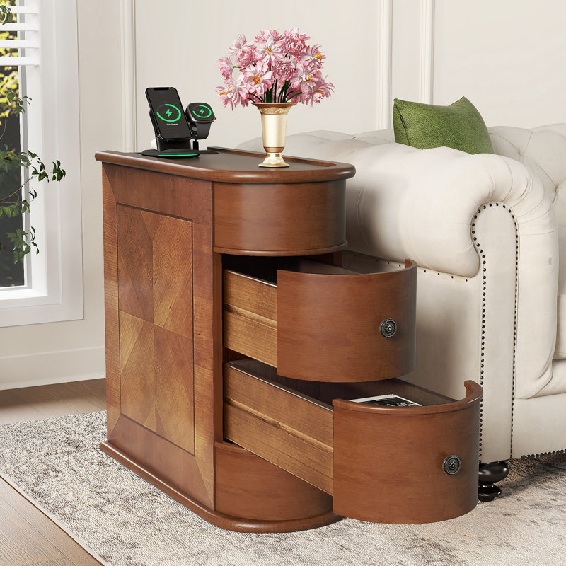 Table de bout avec station de charge, table d'appoint avec 2 tiroirs