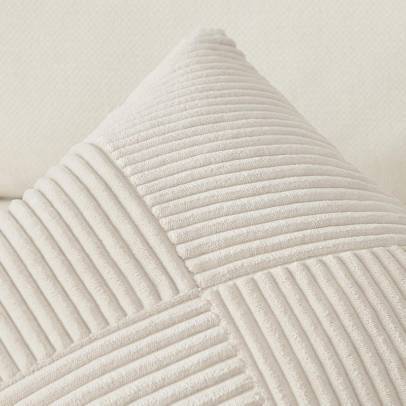 Housse de coussin en velours côtelé, housse de coussin en velours côtelé décoratif, ensemble de 2, Crème, crème, Carré 20 po