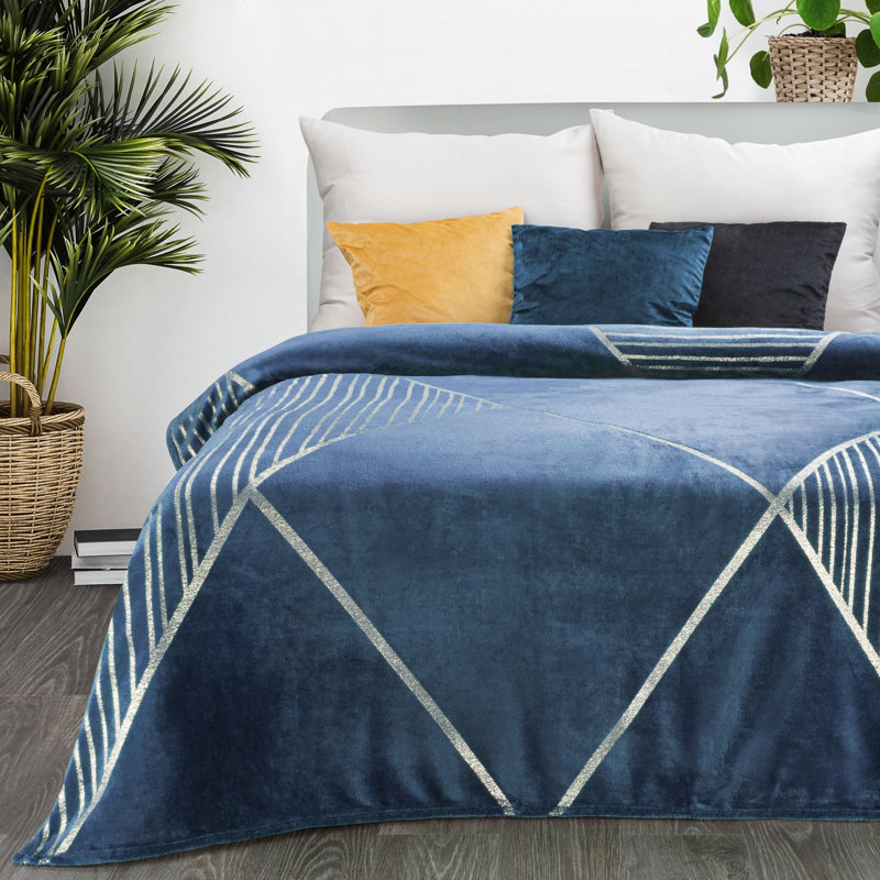 Polyester Geometric Shapes Bedspread, Blue