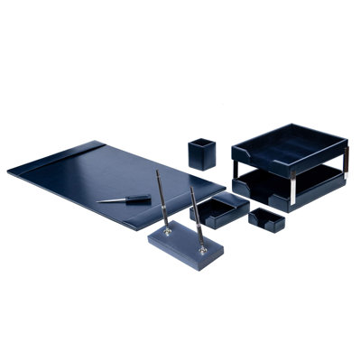 Ensemble de rangement de bureau en cuir retravaillé bleu marine 9 pièces