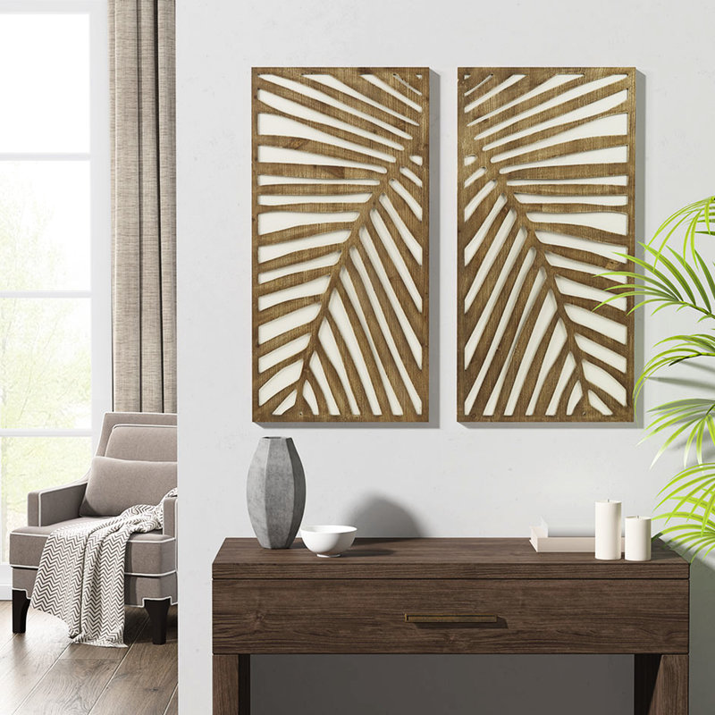 Birch Palms Two-Tone Wall Art Panel , 2 Interior Panels With Leaf Decoration Element