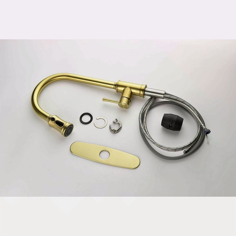 Robinet de cuisine escamotable à poignée simple à grande arche, robinets d'évier de cuisine à un niveau en acier inoxydable avec douchette extractible