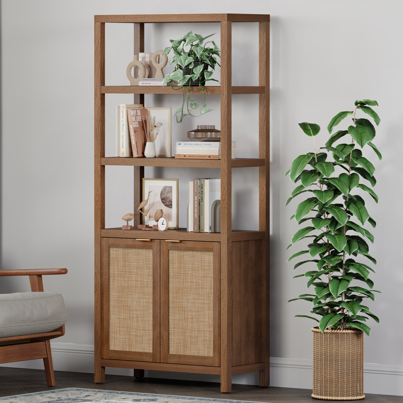 Bohemian Rattan Storage Bookcase, Reclaimed Caramel Oak, 1