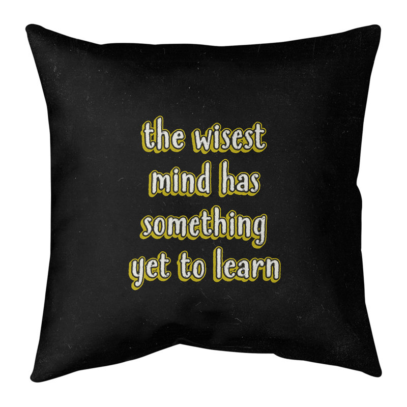 Coussin de style tableau d'apprentissage inspirant, Jaune, 16 po x 1 po, Housse de coussin seulement - sans insert
