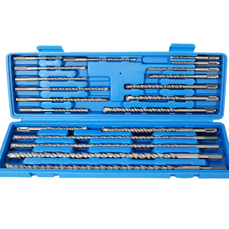 Foret à percussion avec marteau 20 pièces 20 pi pour béton et pierre, avec embout en carbure, acier bleu dans un étui compact, tailles 5 mm - 12 mm, 200 mm, 400 mm, maçonnerie, construction, boîte portable,