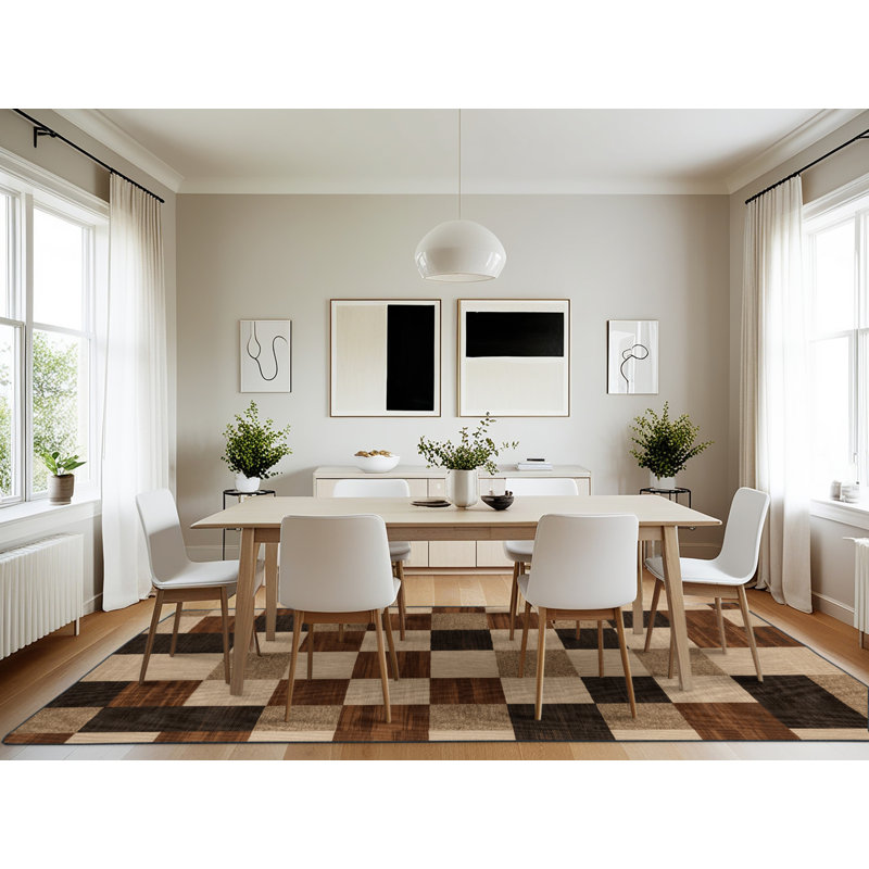 Machine Washable Botanical Brown Area Rug, Rectangle 7' x 10'
