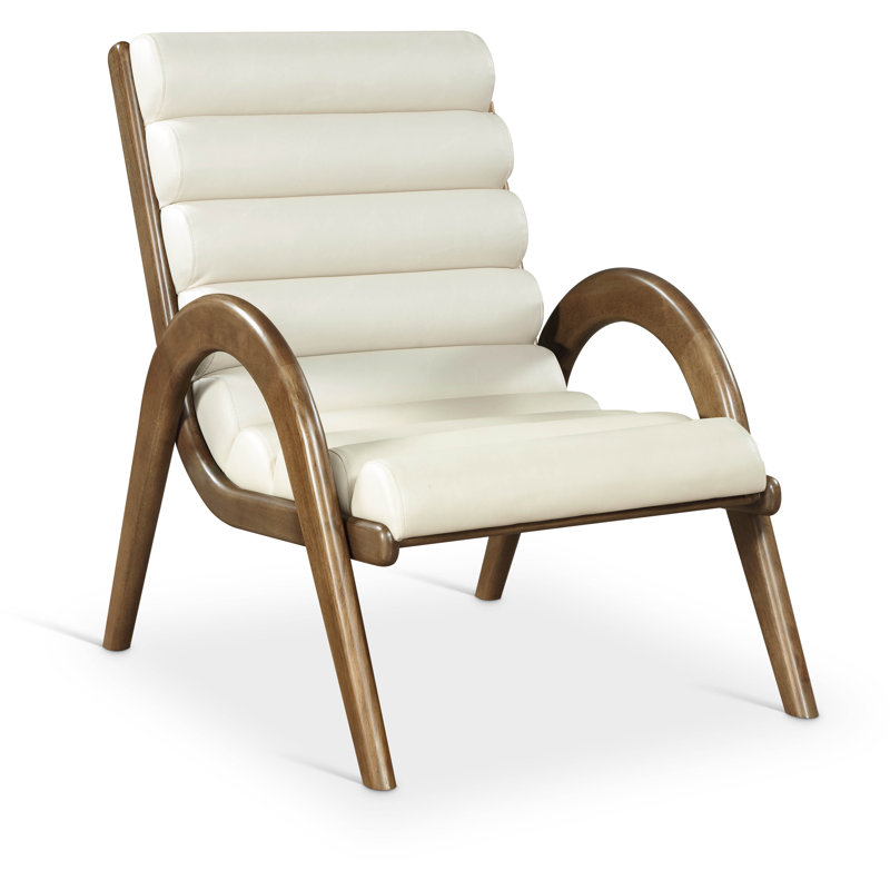 Fauteuil d'appoint en cuir Randal, Brun noyer, Cuir crème végétalien