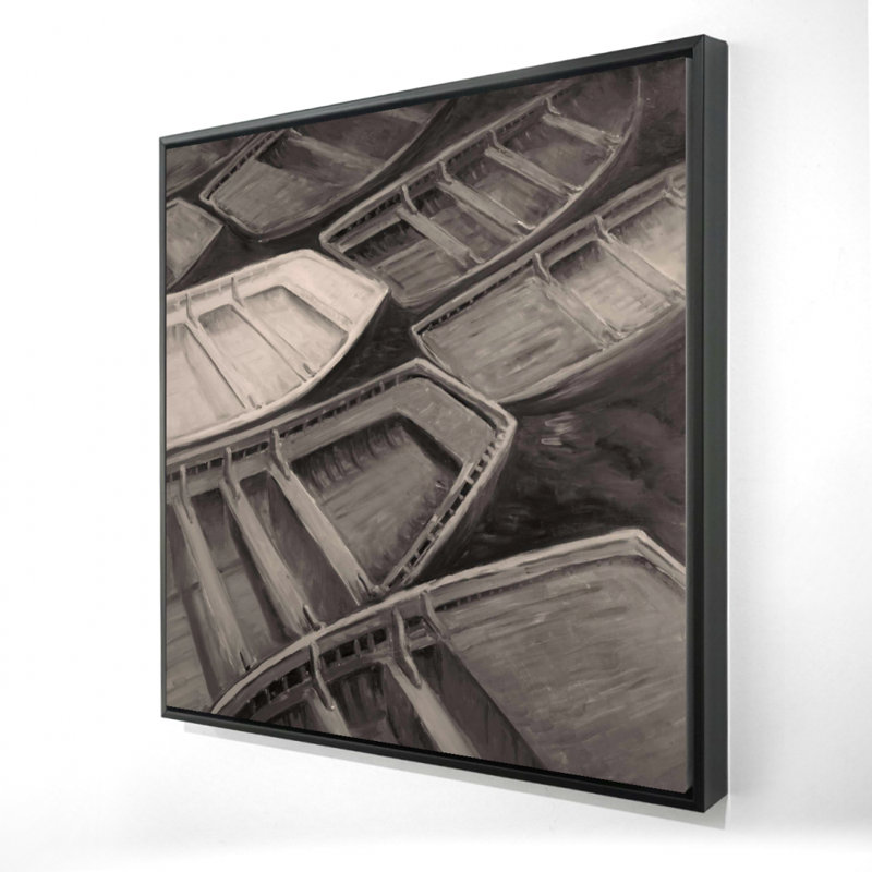 «Small Canoes Sepia Style» sur toile, H 36 po x l 36 po