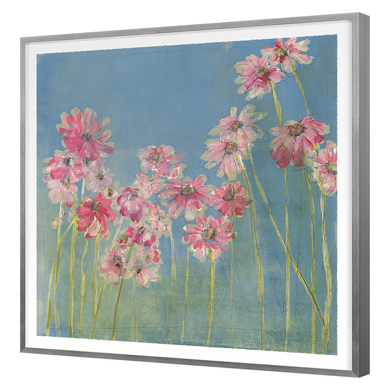 Impression florale 1 sur papier par Maeve Harris, Cadre argenté, H 42 po x l 42 po