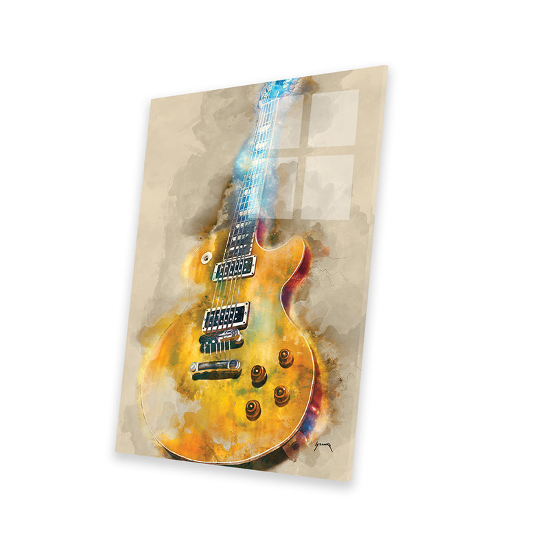 Impression de guitare électrique rétro sur verre acrylique, H 24 po x l 16 po x P 0,25 po