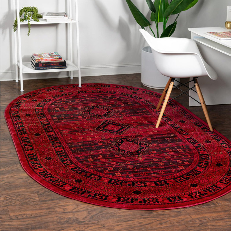 Amro Oriental Red Area Rug, Oval 4'1" x 6'1"