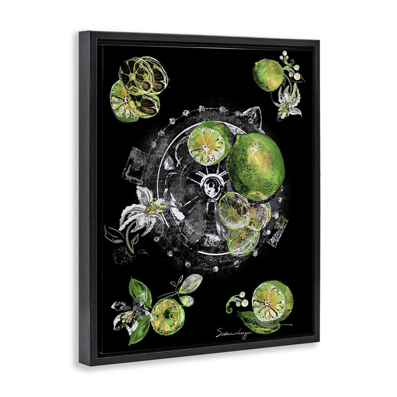 Cadre flottant Slimes Limes Juicer, design par Susan Lugar, Cadre flottant noir de jais, H 21 po x l 17 po