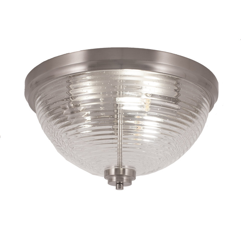 Flush Mount, With Ribbed Clear Bubble Glass, Brushed Nickel, 8.5" H x 8.5" W x 16" D