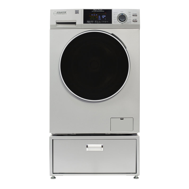 Equator Advanced Appliances 1.62 Cubic Feet All In One Combo Washing Machine with Steam Wash with Pedestal, Silver