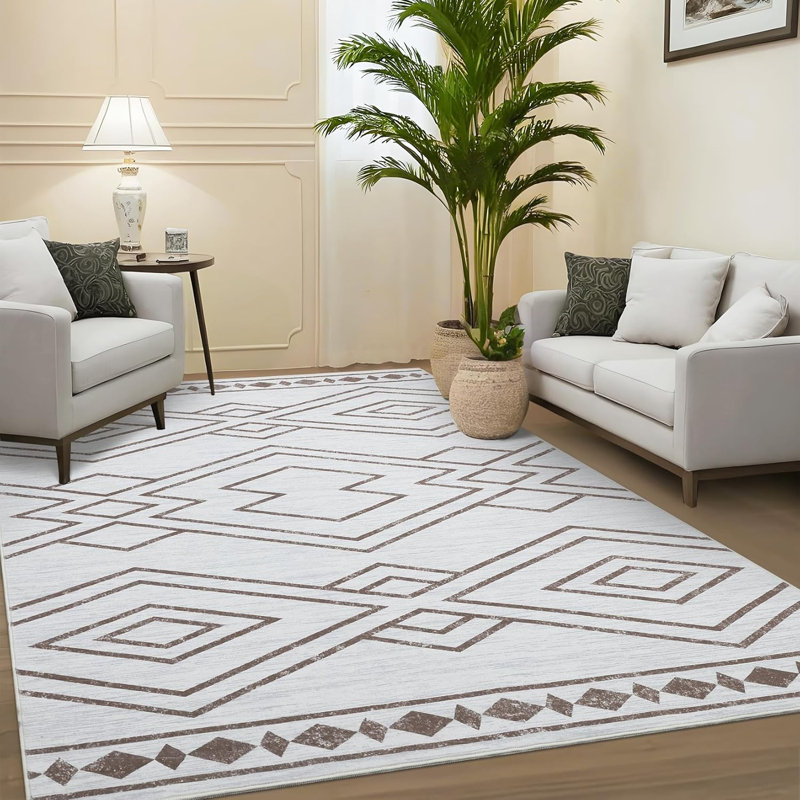 Tapis géométrique 2 x 6 - bords fins, à poils courts, antidérapants, lavables, résistants aux taches et renforcés pour le salon, la chambre à coucher, la cuisine, bleu