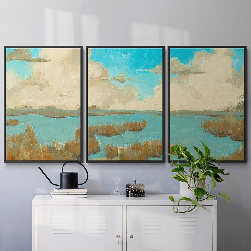 «Fripp Island Water II» - Toile encadrée à pièces multiples, Noir, H 24 po x l 48 po x P 2 po