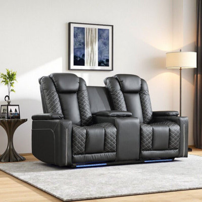  72.1'' Wide Modern & Luxury Vegan Leather Power Reclining Home Theater Seating with Ambient Lighting