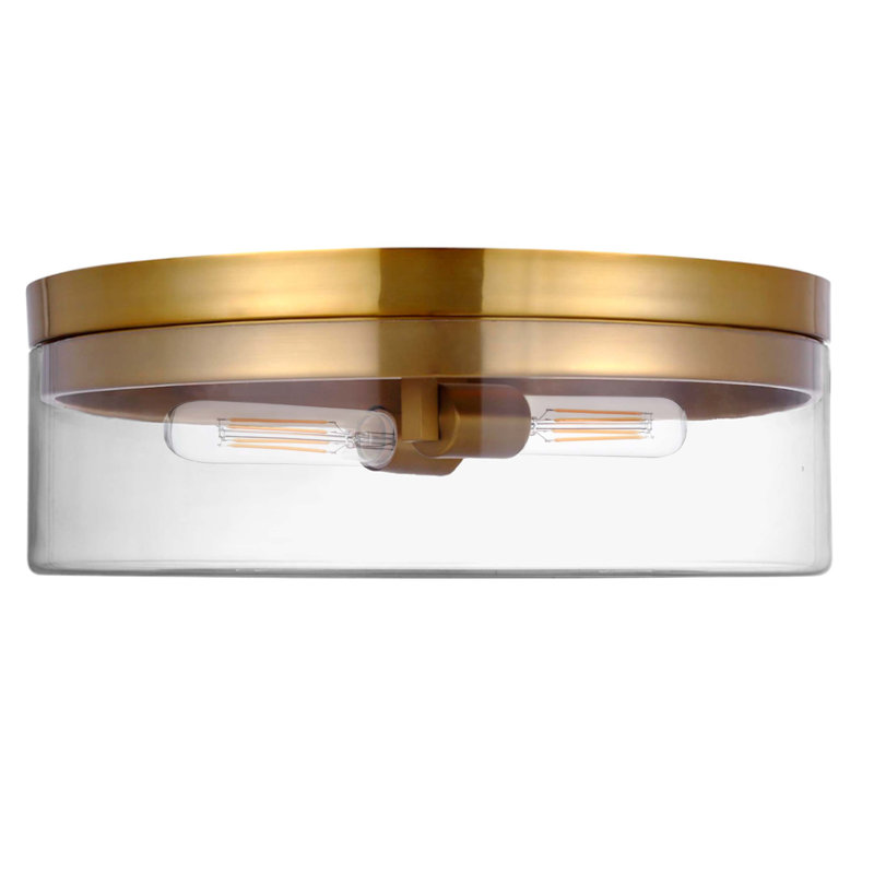 Nakeema 2 Light Flush Mount - Clear Glass, Aged Brass