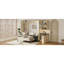 Grand lit escamotable mural avec rangement hydraulique, canapé, tablettes et tiroirs, éclairage DEL / USB, panneau crème, canapé vert