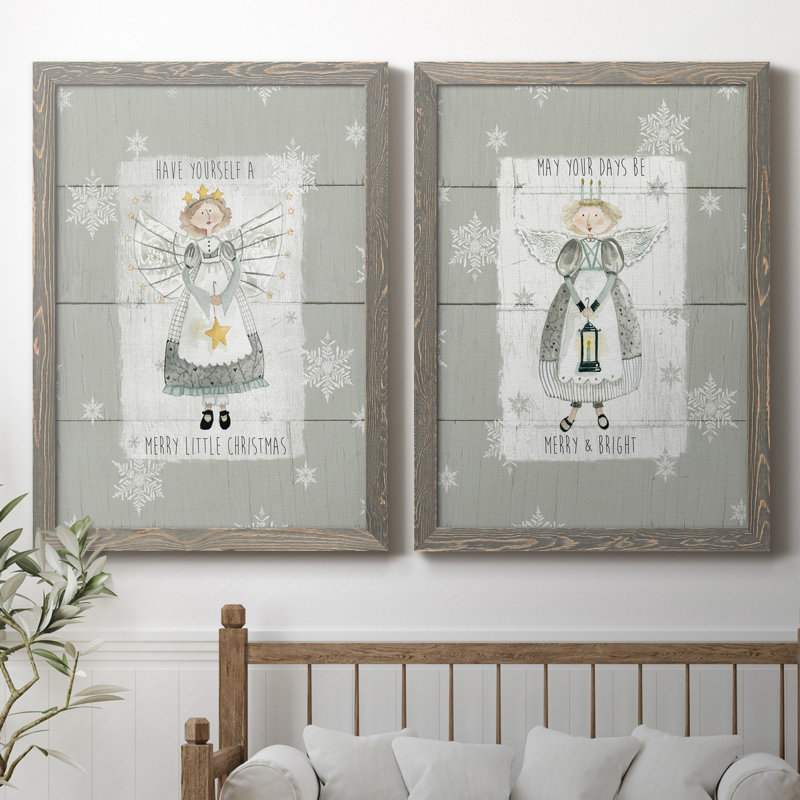 «Merry Little Christmas», ensemble de 2 reproductions d'art, H 37,5 po x l 55 po x P 1,5 po, Toile avec cadre gris
