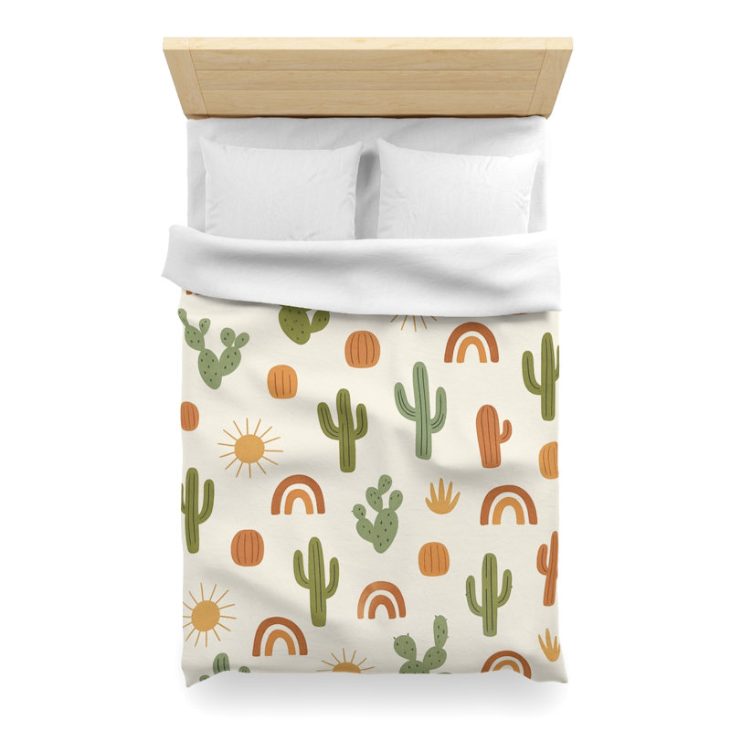 Microfiber Duvet Cover Boho Style, Design 18, Twin XL Duvet Cover, Green/White