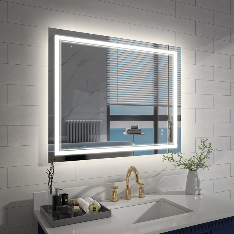 Miroir de salle de bain à DEL à intensité variable avec fonction de désembuage, Rectangle, 32 po x 40 po
