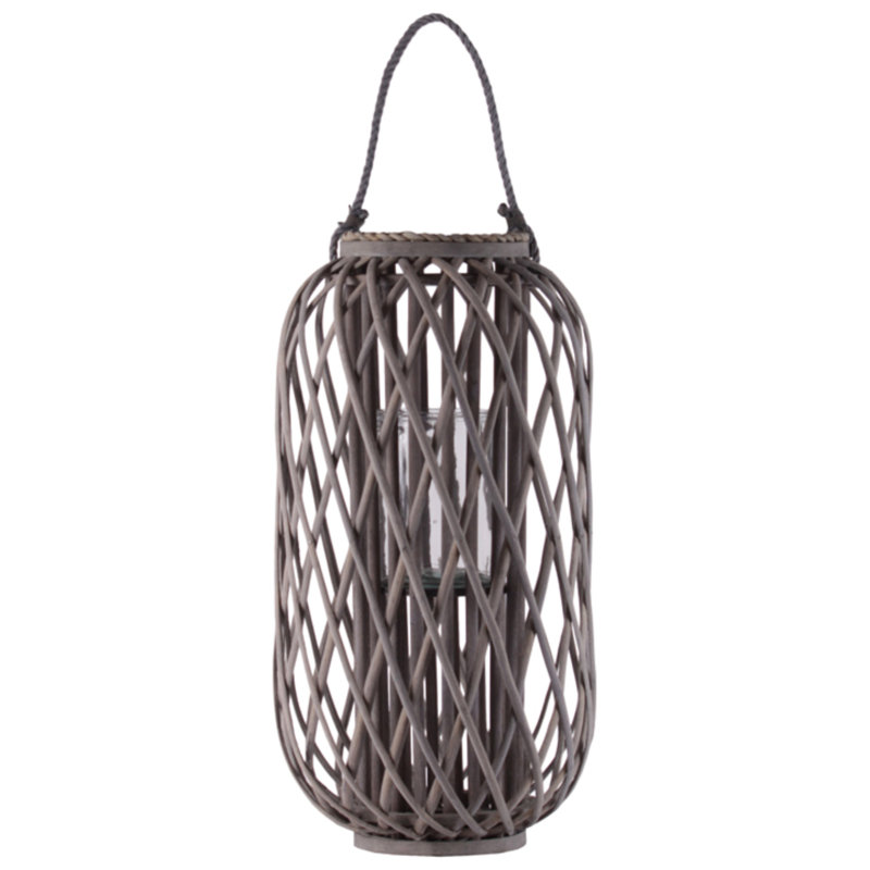 Solid Wood Floor Lantern, Gray, 23.5" H x 11.5" W x 11.5" W