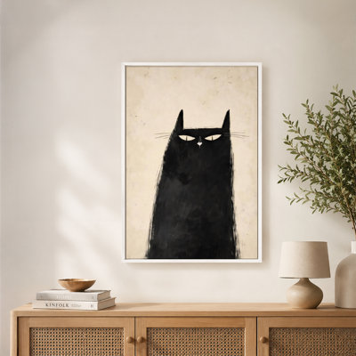 Piercing Eyes Black Cat Canvas Wall Art with Floating Frame, Ready to Hang