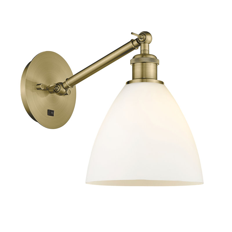 Shauna Armed Sconce, Matte White, Antique Brass, LED