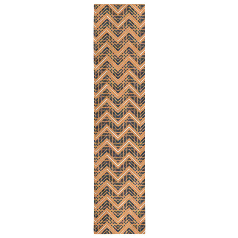 Stephenie Classic Hand Drawn Chevron Table Runner, 16" x 72", Tangerine Orange/Black