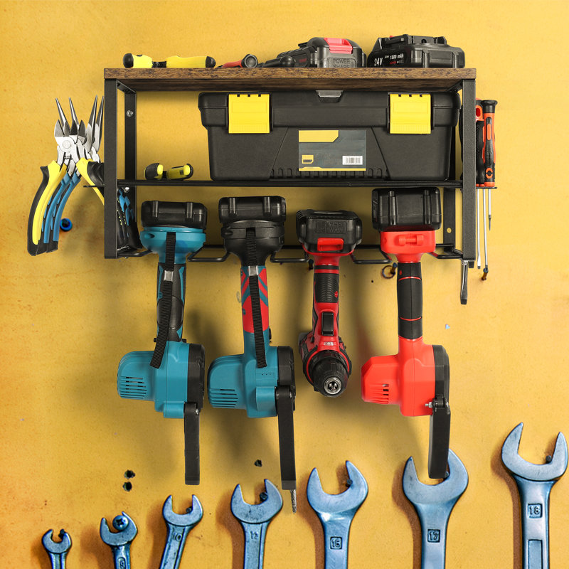 Rangement robuste pour outils électriques en bois et métal