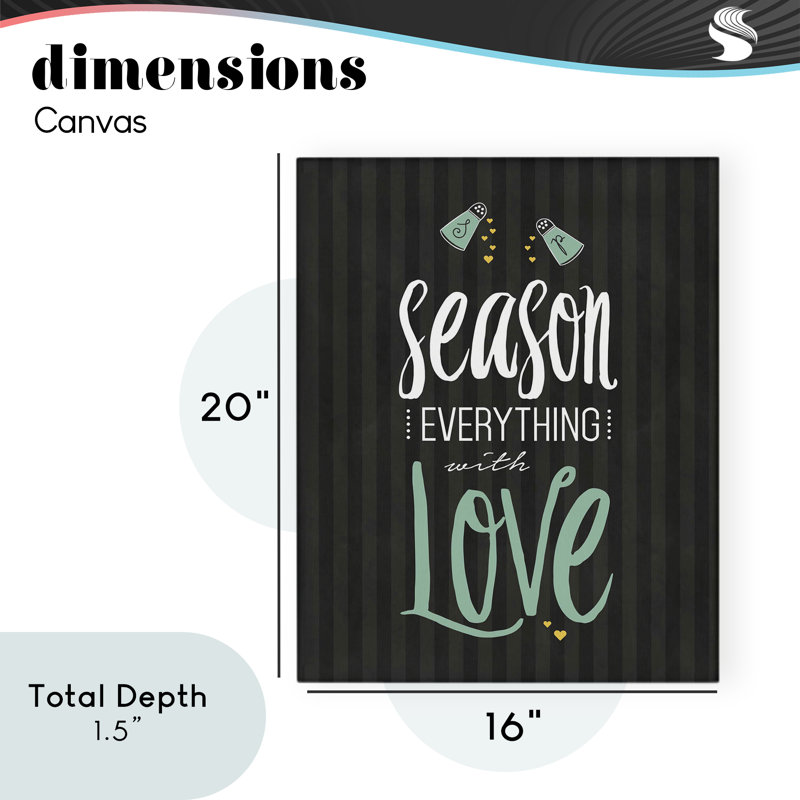 «Season With Love» en toile noire et verte, design par lettré et doublé, H 20 po x l 16 po