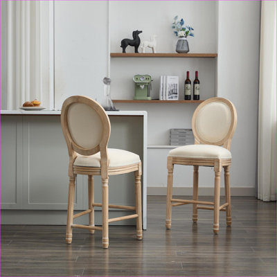Ensemble de 2 chaises de bar rembourrées en bois massif pour adultes, tabourets de bar classiques de style champêtre français