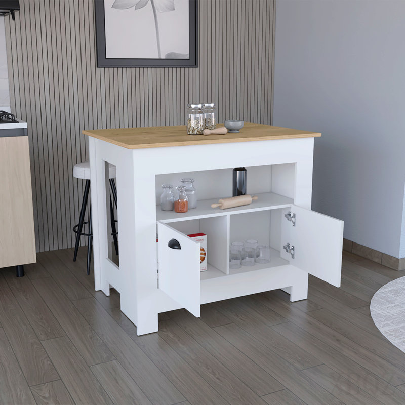 Armoire à deux portes et tablette pour îlot de cuisine, White