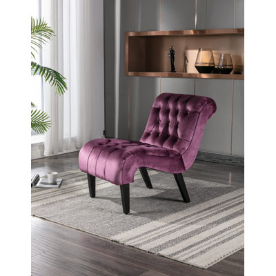 Chaise de salon / fauteuil de loisirs moderne en velours sans accoudoirs, fauteuil rembourré en tissu avec pieds en bois pour chambre à coucher, salon, bureau
