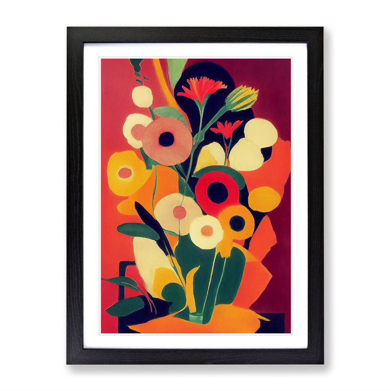 Unique Flowers Abstract No.1 - Single Picture Frame Painting, 64cm H x 46cm W x 2cm D, Black Framed