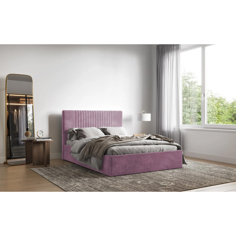 Malmo Kailua Upholstered Bed Frame - Plush Velvet with Headboard and Sprung Slats, Double (4'6), Lilac