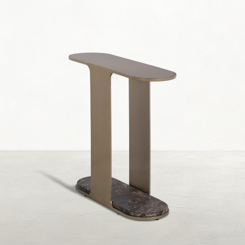Cascade Metal Oval Side Table -  8 In. W X 24 In. H, Brushed Brass/Dark Emperador