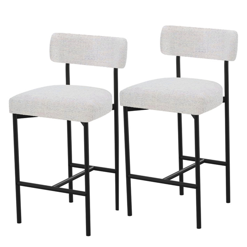 Fabric Counter Stools With Adjustable Footpads, Counter Stool (26" Seat Height), Beige, 2