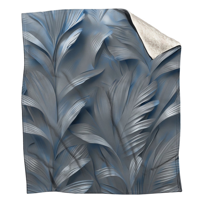 Couvertures texturées à motif de feuilles, L 60 po x H 80 po, Gris moyen / bleu moyen