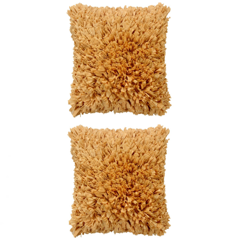 Ensemble de 2 coussins à poils longs en papier de soie (insert inclus), Beige