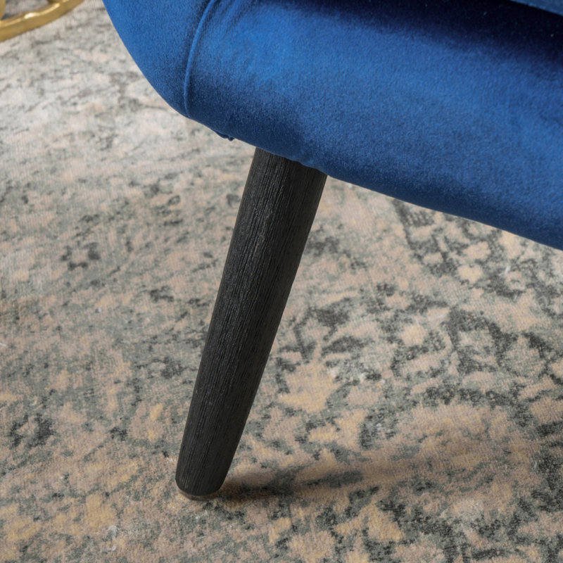 Mid-Century Velvet Arm Chair, Navy Blue Velvet, Black