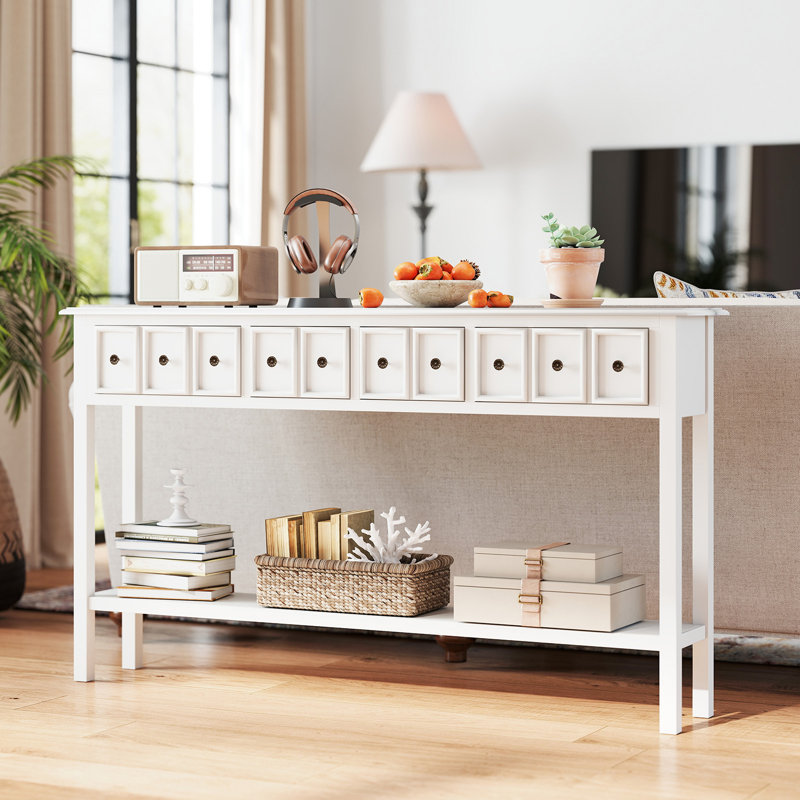  60'' Long Narrow Console Table w/4 Drawers & Open Storage Shelf Anti-Tip Kit White, White