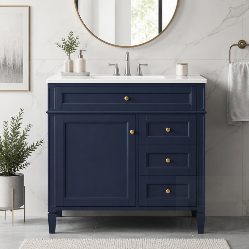 Meuble-lavabo moderne avec lavabo simple avec comptoir, 2 tiroirs, tiroir coulissant et rangement spacieux pour des salles de bain élégantes et fonctionnelles