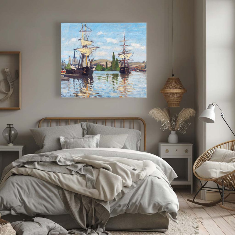 " The Port Of London " By Claude Monet_Floater Frame, 38" H x 34" W, Wrapped Canvas