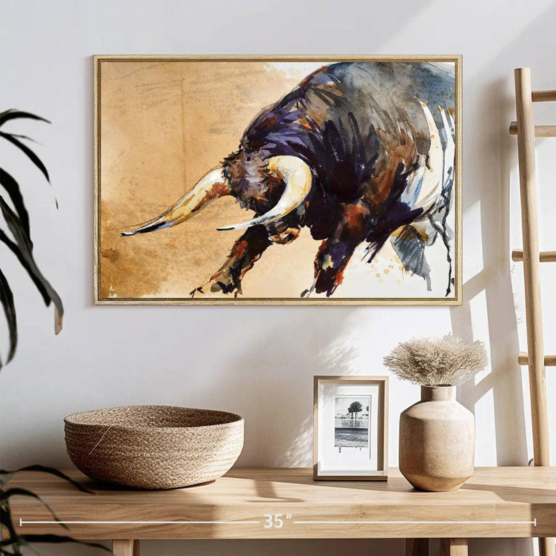 Taureau enragé, Cadre flottant en bois naturel, 25 po x 17 po